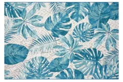 In- und Outdoor Teppich LEAF 175x120cm türkis weiß Blätter-Design Läufer wetterfest