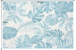 In- und Outdoor Teppich LEAF 175x120cm türkis weiß Blätter-Design Läufer wetterfest