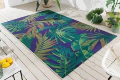In- und Outdoor Teppich LEAF 240x160cm grün blau Blatt-Design wetterfest