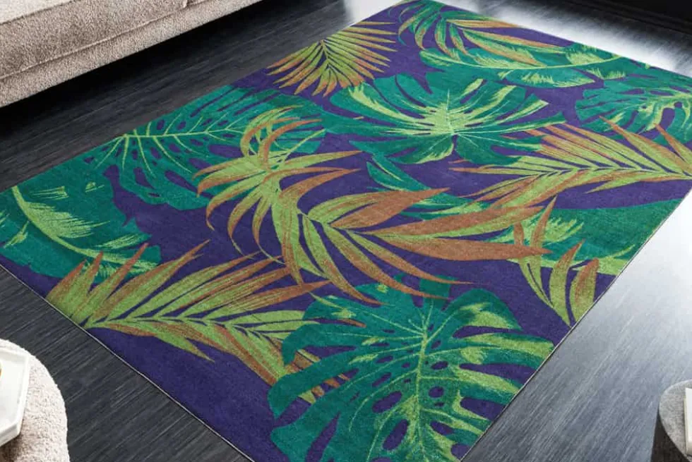 In- und Outdoor Teppich LEAF 240x160cm grün blau Blatt-Design wetterfest
