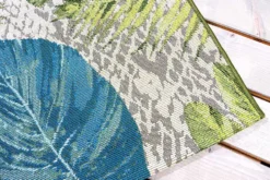 In- und Outdoor Teppich LEAF 235x160cm türkis grün weiß Blätter florales Design wetterfest