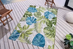 In- und Outdoor Teppich LEAF 235x160cm türkis grün weiß Blätter florales Design wetterfest