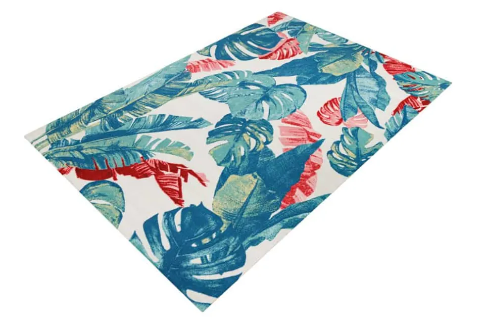 In- und Outdoor Teppich TROPICAL 180x120cm grün pink Blatt Design Läufer wetterfest