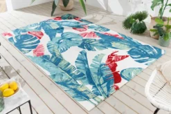 In- und Outdoor Teppich TROPICAL 180x120cm grün pink Blatt Design Läufer wetterfest