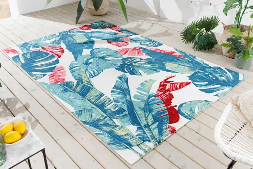 In- und Outdoor Teppich TROPICAL 180x120cm grün pink Blatt Design Läufer wetterfest