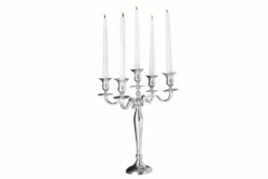Kerzenständer MODERN BAROCK 40cm silber 5-armig Lüster Aluminium poliert Kerzenhalter