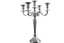 Kerzenständer MODERN BAROCK 40cm silber 5-armig Lüster Aluminium poliert Kerzenhalter