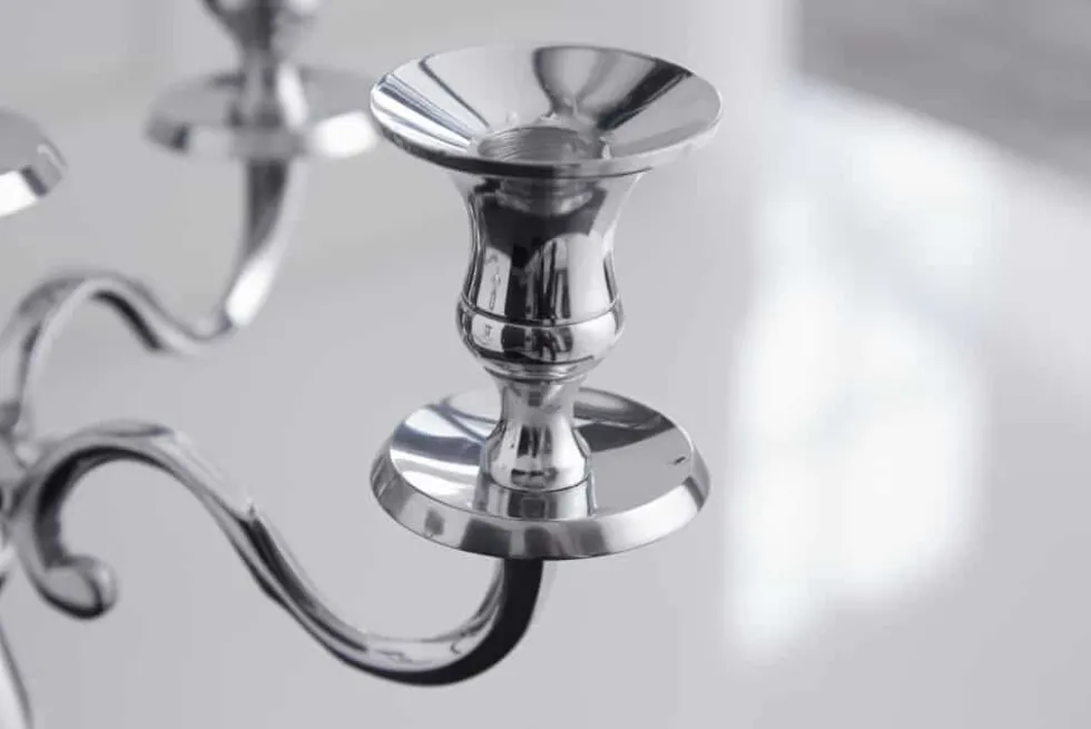 Kerzenständer MODERN BAROCK 40cm silber 5-armig Lüster Aluminium poliert Kerzenhalter