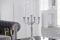 Kerzenständer MODERN BAROCK 40cm silber 5-armig Lüster Aluminium poliert Kerzenhalter