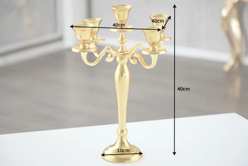 Kerzenständer MODERN BAROCK 40cm gold 5-armig Lüster Aluminium poliert Kerzenhalter