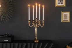 Kerzenständer MODERN BAROCK 40cm gold 5-armig Lüster Aluminium poliert Kerzenhalter