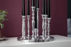 Kerzenständer MODERN BAROCK 30cm 9-flammig silber Aluminium poliert Kerzenhalter Deko-Platte