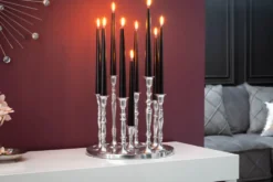 Kerzenständer MODERN BAROCK 30cm 9-flammig silber Aluminium poliert Kerzenhalter Deko-Platte