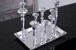 Kerzenständer MODERN BAROCK 30cm 7-flammig silber Aluminium poliert Kerzenhalter Deko-Platte