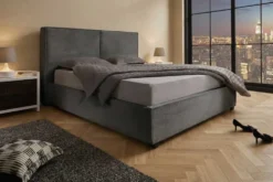 Komfortables Boxbett ROCCO 180x200cm dunkelgrau Cord mit Stauraum und Lattenrost
