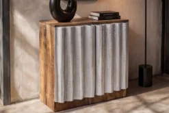 Kompaktes Sideboard ZALVERO 80cm natur silber Mangoholz mit Metall-Aluminium Front