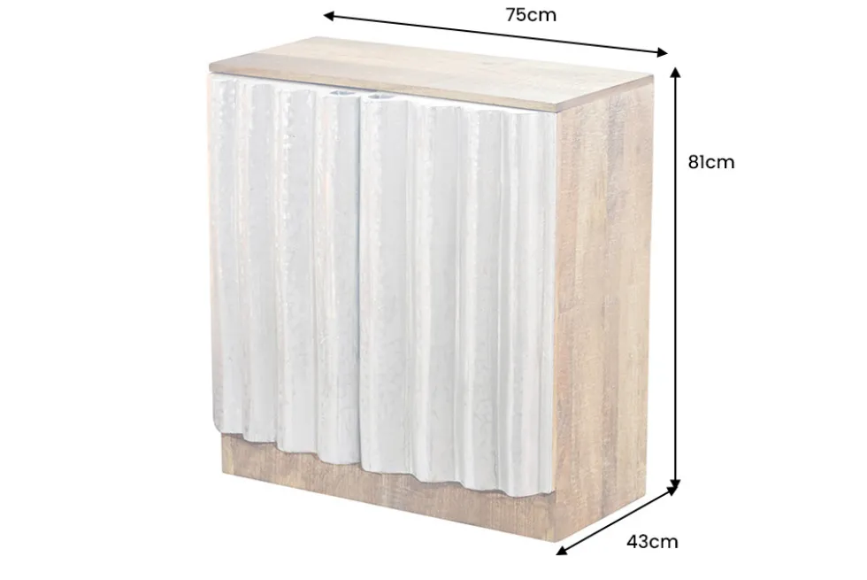 Kompaktes Sideboard ZALVERO 80cm natur silber Mangoholz mit Metall-Aluminium Front