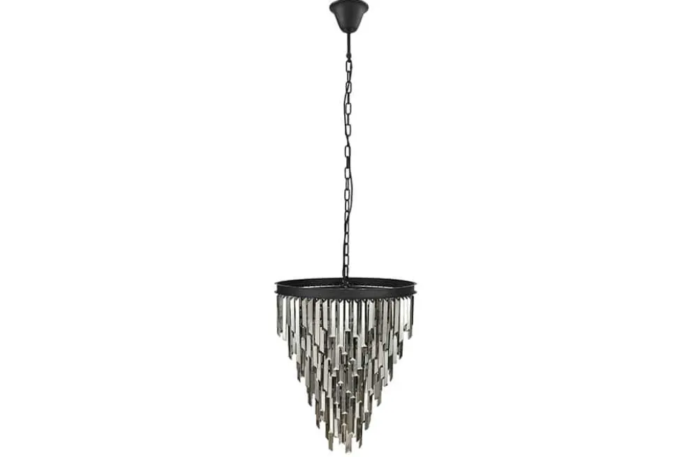 Luxus Kronleuchter KRISTALL 50cm grau mit Glasprismen schwarz Eisen Hängelampe