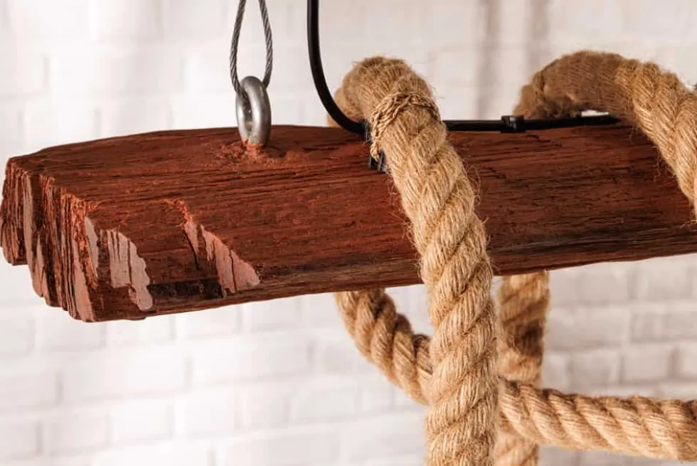 Maritime Hängeleuchte SEVEN SEAS 110cm Massivholz Seil Deckenlampe 5 Leuchten