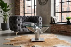 Maritimer Couchtisch OCEAN M 60cm silber antik rund Schiffsschraube Glasplatte