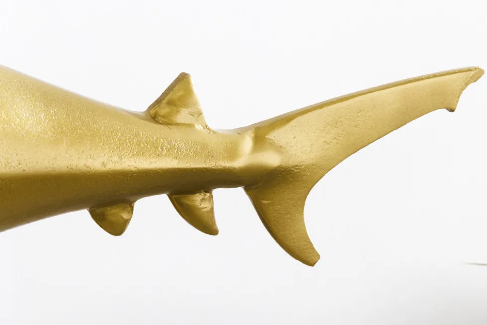 Maritime Skulptur HAI 68cm gold handmade Metall Design Haifisch