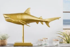 Maritime Skulptur HAI 68cm gold handmade Metall Design Haifisch