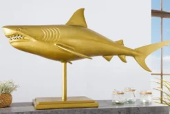 Maritime Skulptur HAI 103cm gold handmade Metall Design Haifisch