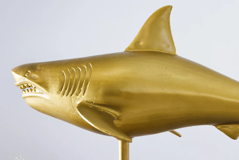Maritime Skulptur HAI 103cm gold handmade Metall Design Haifisch