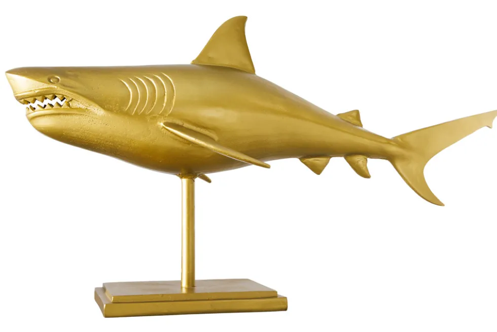 Maritime Skulptur HAI 103cm gold handmade Metall Design Haifisch