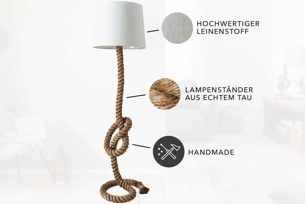Maritime Stehlampe SEVEN SEAS 158cm Seil-Stehleuchte Leinenschirm