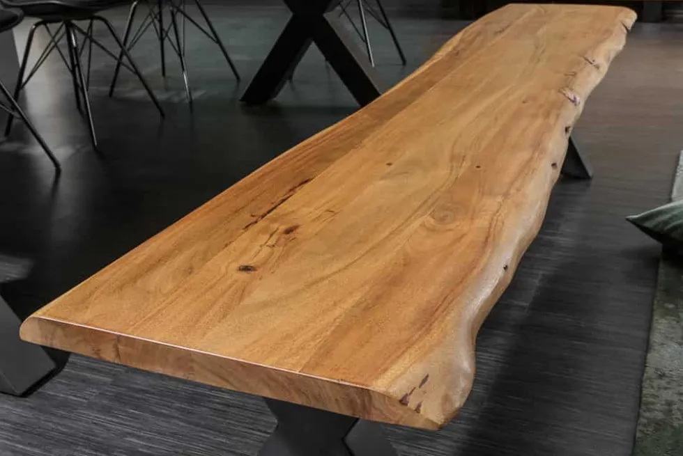Massive Baumstamm Bank MAMMUT NATURE 160cm Akazienholz 3,5cm dicke Platte