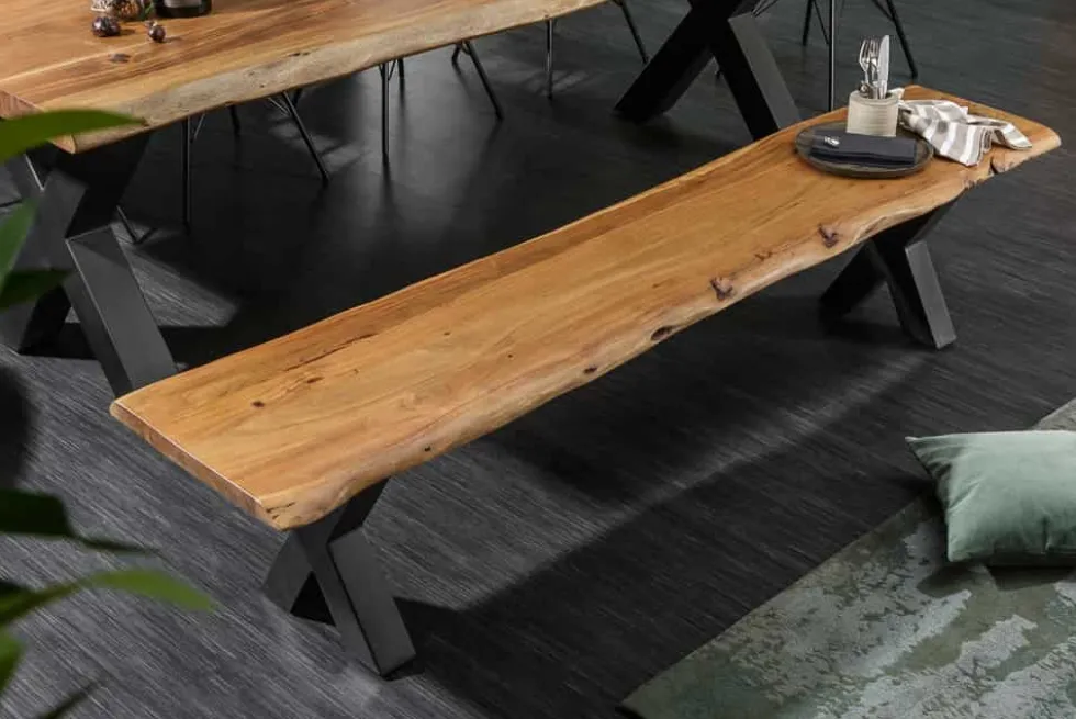 Massive Baumstamm Bank MAMMUT NATURE 160cm Akazienholz 3,5cm dicke Platte