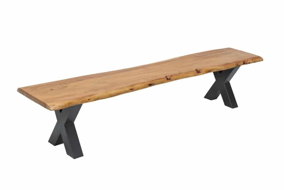 Massive Baumstamm Bank MAMMUT NATURE 160cm Akazienholz 3,5cm dicke Platte