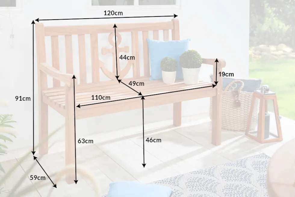 Massive Gartenbank EMPIRE TEAK 120cm Teakholz mit Ankerdesign