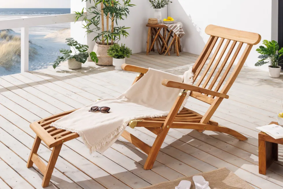 Massive Gartenliege EMPIRE TEAK 175cm natur Teakholz Deckchair verstellbar