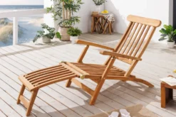 Massive Gartenliege EMPIRE TEAK 175cm natur Teakholz Deckchair verstellbar