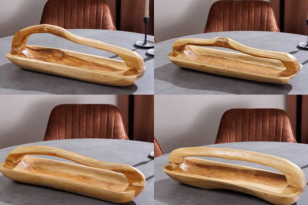Massive Holzschale BALI 60cm Teakholz mit Griff natürliche Maserung