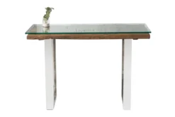 Massive Konsole BARRACUDA 120cm Teak mit Stahl Kufenfüßen inkl. Glasplatte