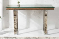 Massive Konsole BARRACUDA 120cm Teak mit Stahl Kufenfüßen inkl. Glasplatte