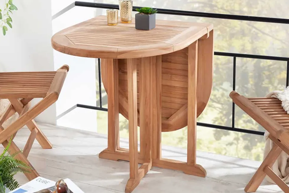Massiver Balkontisch EMPIRE TEAK 120cm natur Teakholz klappbar Gartentisch Outdoor