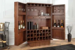 Massiver Barschrank ART DECO 140cm braun Mangoholz 3D-Front Highboard Flaschenregal