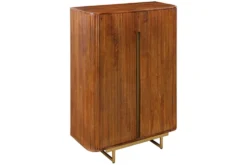 Massiver Barschrank GATSBY 140cm braun Mangoholz gold Metallgestell Retro