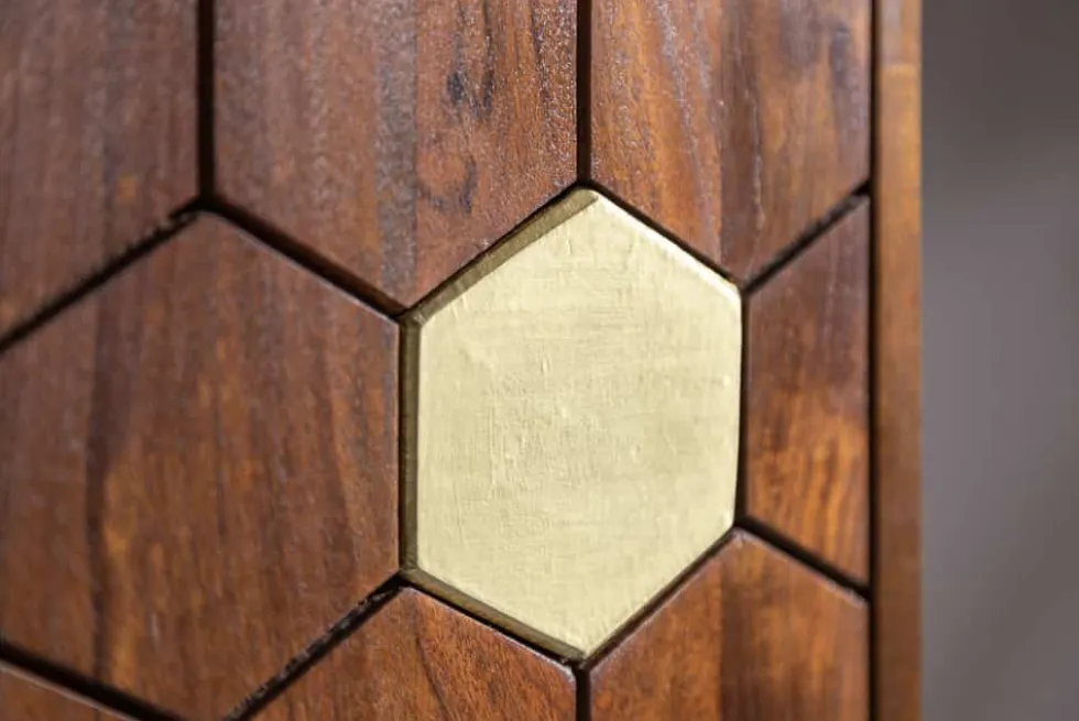 Massiver Barschrank MYSTIC LIVING 75cm Akazie braun gold Retro Design