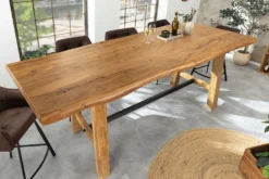 Massiver Bartisch MAMMUT 220cm natur Akazie Baumkante schwarz Metall