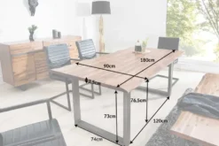 Massiver Baumstamm Esstisch GENESIS 180cm Akazie Baumkante Kufengestell Industrial Finish