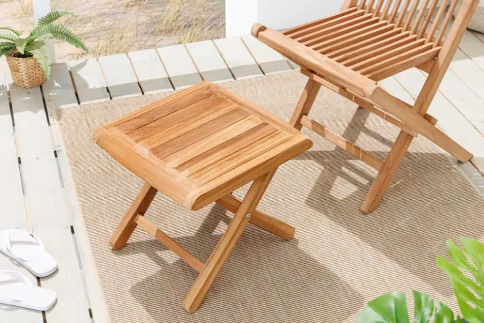 Massiver Beistelltisch EMPIRE TEAK 45cm natur Teakholz wetterfest