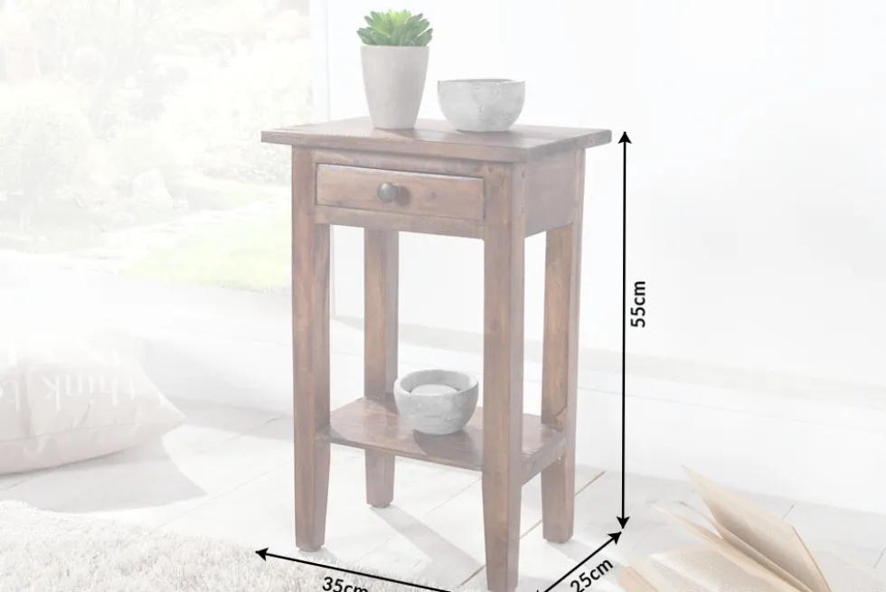 Massiver Beistelltisch HEMINGWAY 55cm coffee Mahagoniholz Shabby Chic Telefontisch