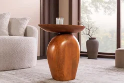 Massiver Beistelltisch ORGANIC 50cm braun Mangoholz oval Säulenfuß