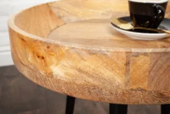 Massiver Beistelltisch PURE NATURE 35cm natur Mangoholz rund mit schwarzen Metallbeinen