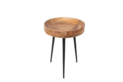 Massiver Beistelltisch PURE NATURE 35cm natur Mangoholz rund mit schwarzen Metallbeinen